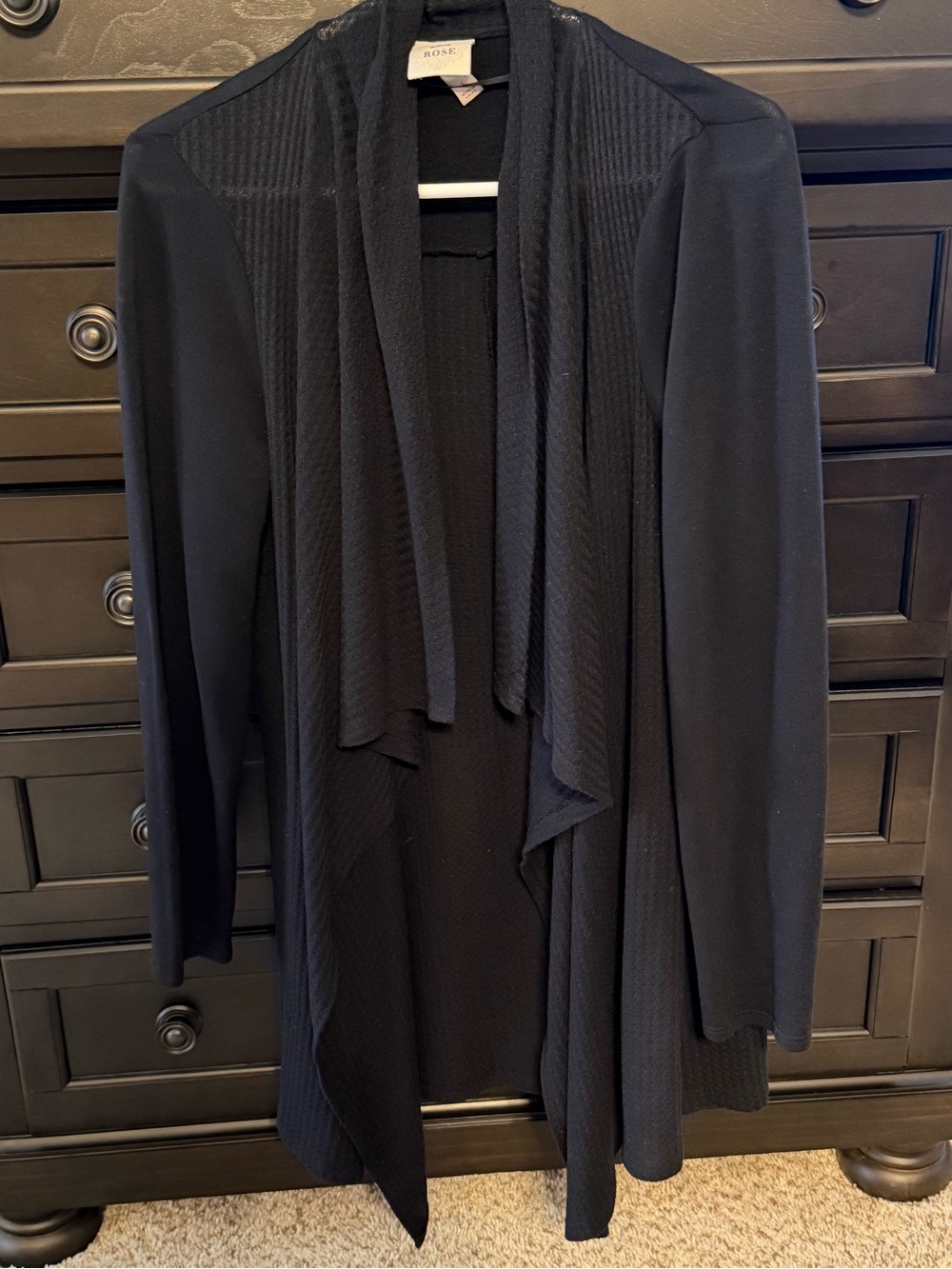 Knox Rose Black Open-Front Draped Cardigan Large